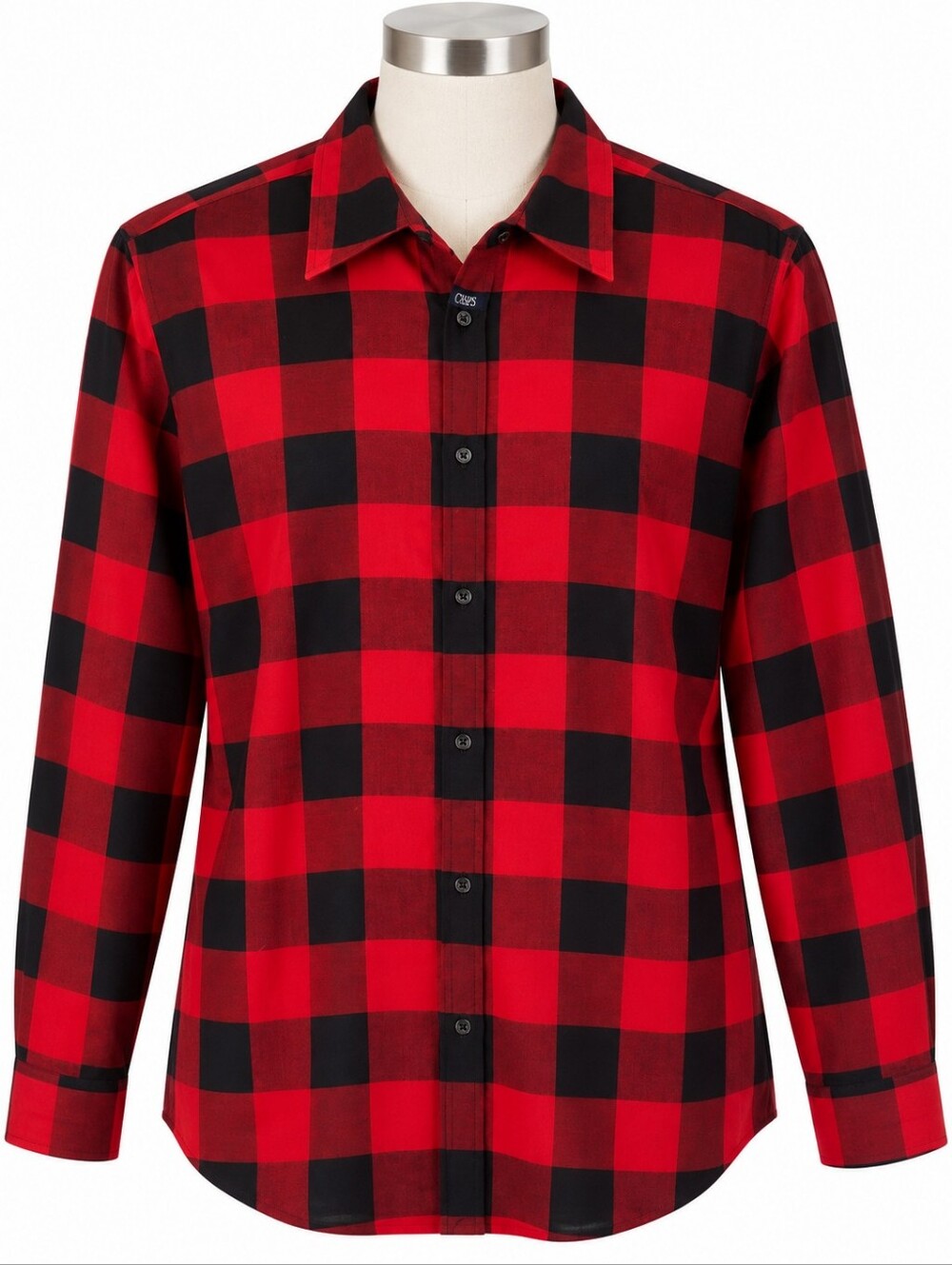 Chaps Women 2X Shirt Red Black Buffalo Plaid Long Sleeve Button Up No Iron